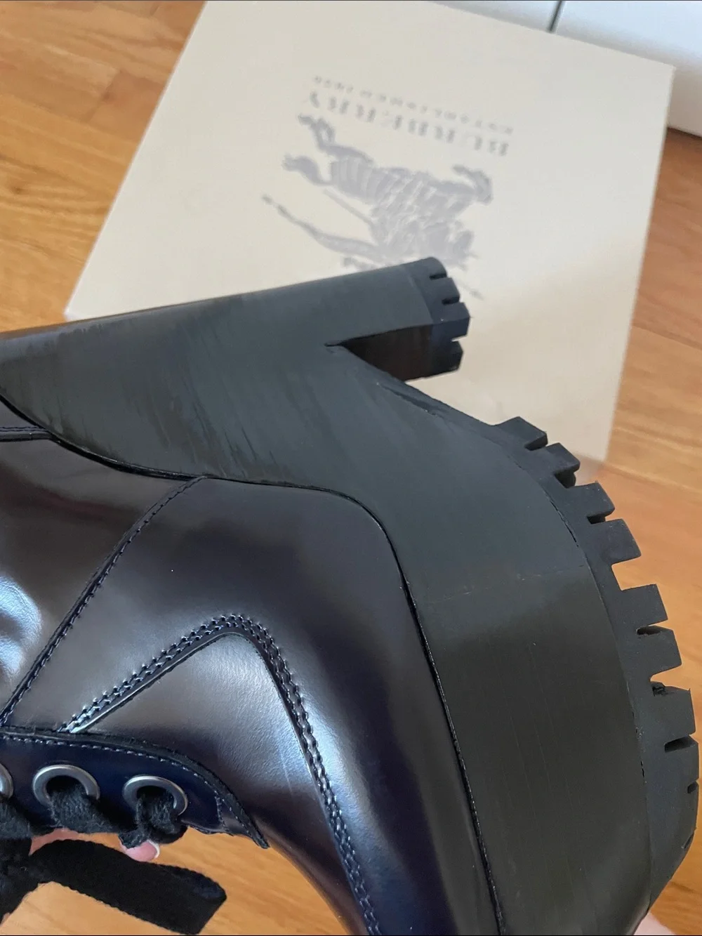 WORN ONCE Burberry Prorsum 150 Stuart Black Maroon Polished Leather Platforms